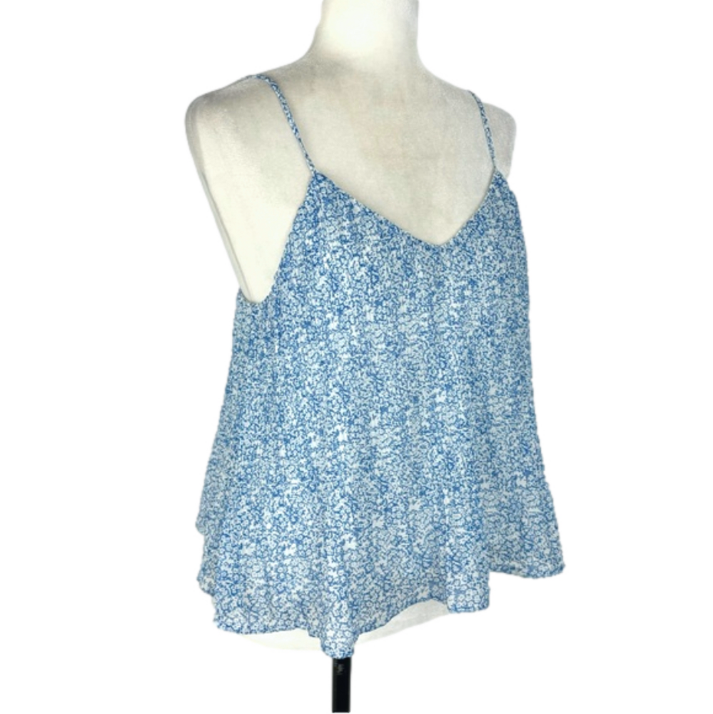 MNG blue floral pleated top